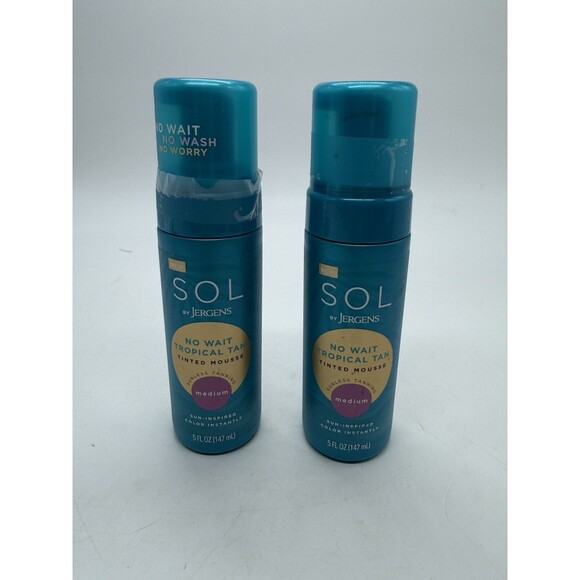 2PK SOL By Jergens No Wait Tropical Tan Tinted Mouse ~ MEDIUM ~ 5 FL OZ EA - Picture 1 of 7